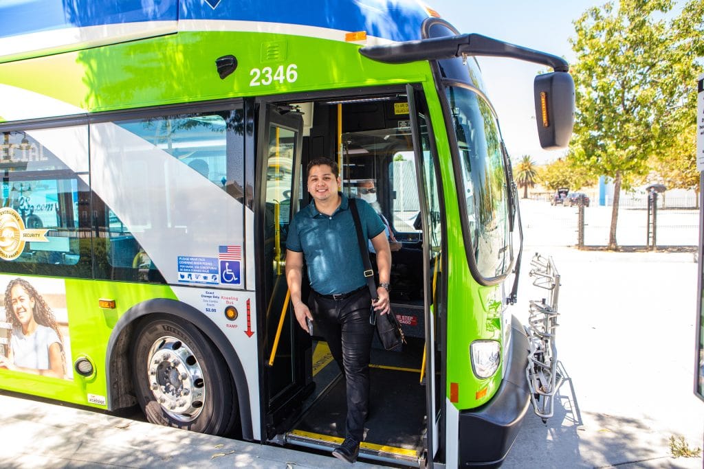 Man exiting Omnitrans bus